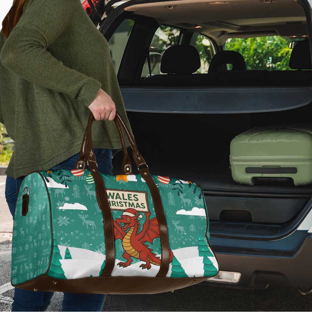Wales Christmas Travel Bag with Red Dragon Santa Sleigh and Festive Green Snowflake - Wonder Print Shop