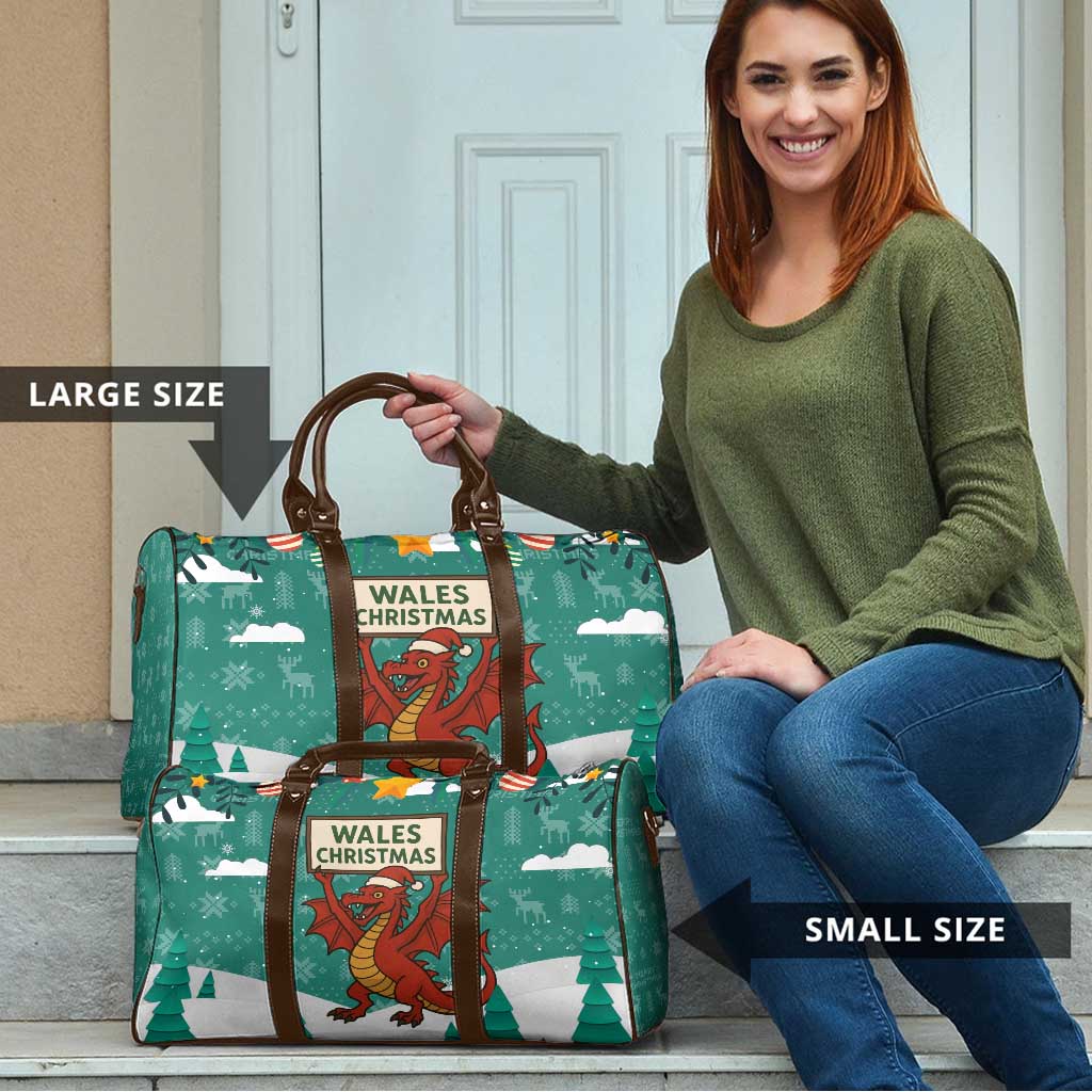 Wales Christmas Travel Bag with Red Dragon Santa Sleigh and Festive Green Snowflake - Wonder Print Shop