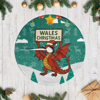 Wales Christmas Tree Skirt with Red Dragon Santa Sleigh and Festive Green Snowflake - Wonder Print Shop
