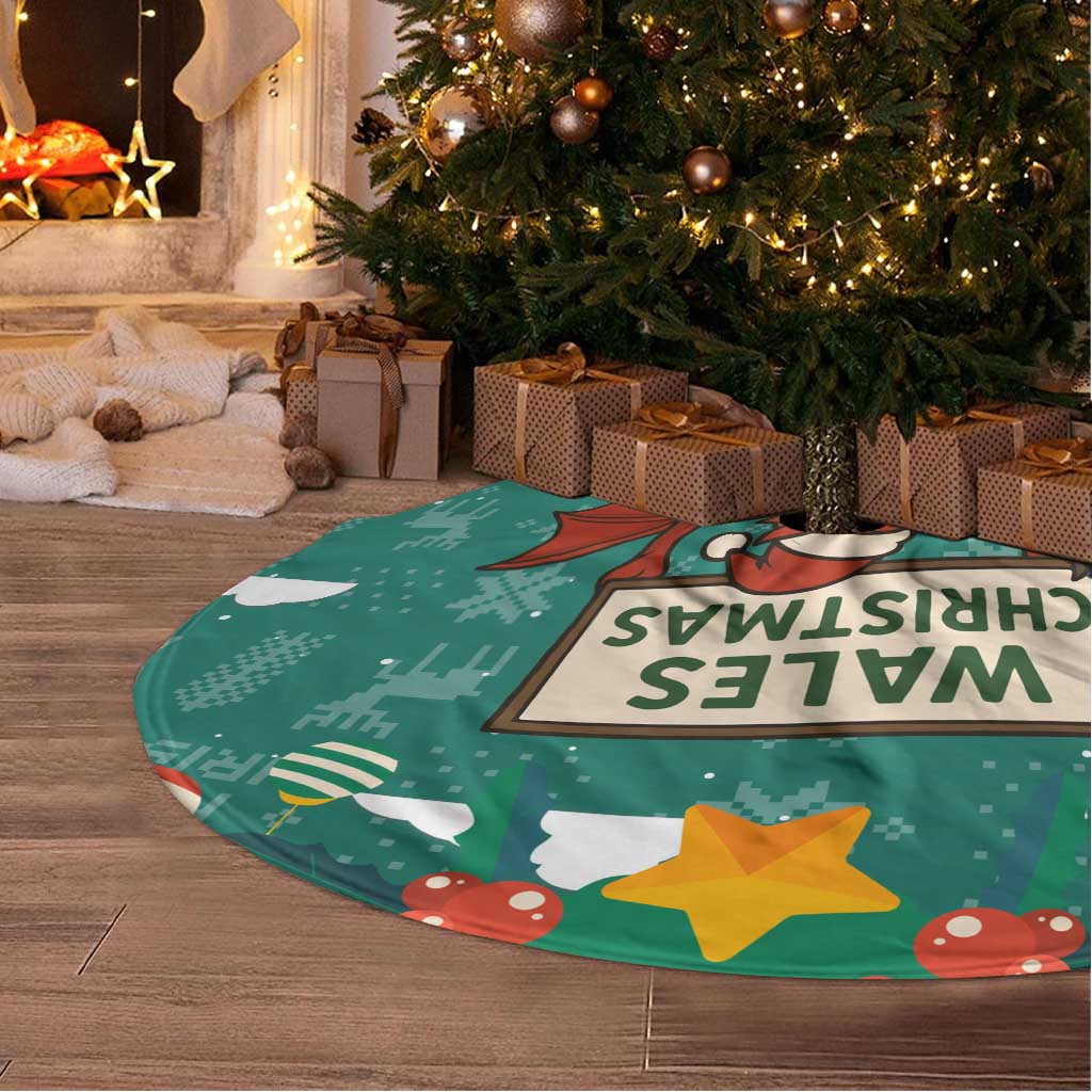 Wales Christmas Tree Skirt with Red Dragon Santa Sleigh and Festive Green Snowflake - Wonder Print Shop