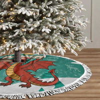 Wales Christmas Tree Skirt with Red Dragon Santa Sleigh and Festive Green Snowflake - Wonder Print Shop