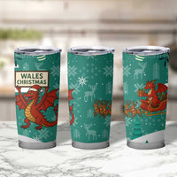Wales Christmas Tumbler Cup with Red Dragon Santa Sleigh and Festive Green Snowflake - Wonder Print Shop