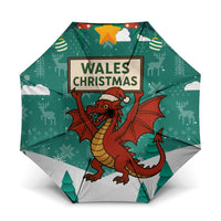 Wales Christmas Umbrella with Red Dragon Santa Sleigh and Festive Green Snowflake - Wonder Print Shop