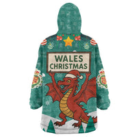Wales Christmas Wearable Blanket Hoodie with Red Dragon Santa Sleigh and Festive Green Snowflake - Wonder Print Shop