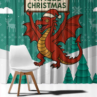 Wales Christmas Window Curtain with Red Dragon Santa Sleigh and Festive Green Snowflake - Wonder Print Shop
