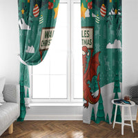 Wales Christmas Window Curtain with Red Dragon Santa Sleigh and Festive Green Snowflake - Wonder Print Shop