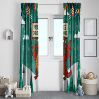 Wales Christmas Window Curtain with Red Dragon Santa Sleigh and Festive Green Snowflake - Wonder Print Shop