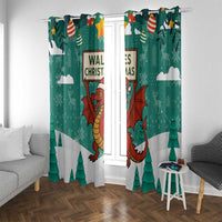 Wales Christmas Window Curtain with Red Dragon Santa Sleigh and Festive Green Snowflake - Wonder Print Shop