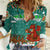 Wales Christmas Women Casual Shirt with Red Dragon Santa Sleigh and Festive Green Snowflake - Wonder Print Shop