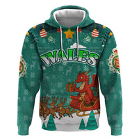 Wales Christmas Zip Hoodie with Red Dragon Santa Sleigh and Festive Green Snowflake - Wonder Print Shop