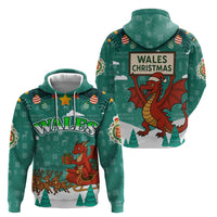 Wales Christmas Zip Hoodie with Red Dragon Santa Sleigh and Festive Green Snowflake - Wonder Print Shop