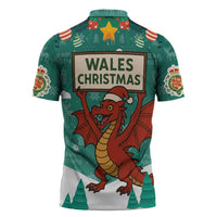 Wales Christmas Zipper Polo Shirt with Red Dragon Santa Sleigh and Festive Green Snowflake - Wonder Print Shop