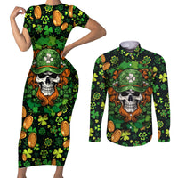 Happy St. Patrick's Day Skull Couples Matching Short Sleeve Bodycon Dress and Long Sleeve Button Shirts - Wonder Print Shop