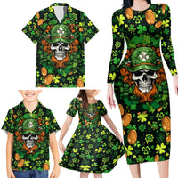 Happy St. Patrick's Day Skull Family Matching Long Sleeve Bodycon Dress and Hawaiian Shirt - Wonder Print Shop