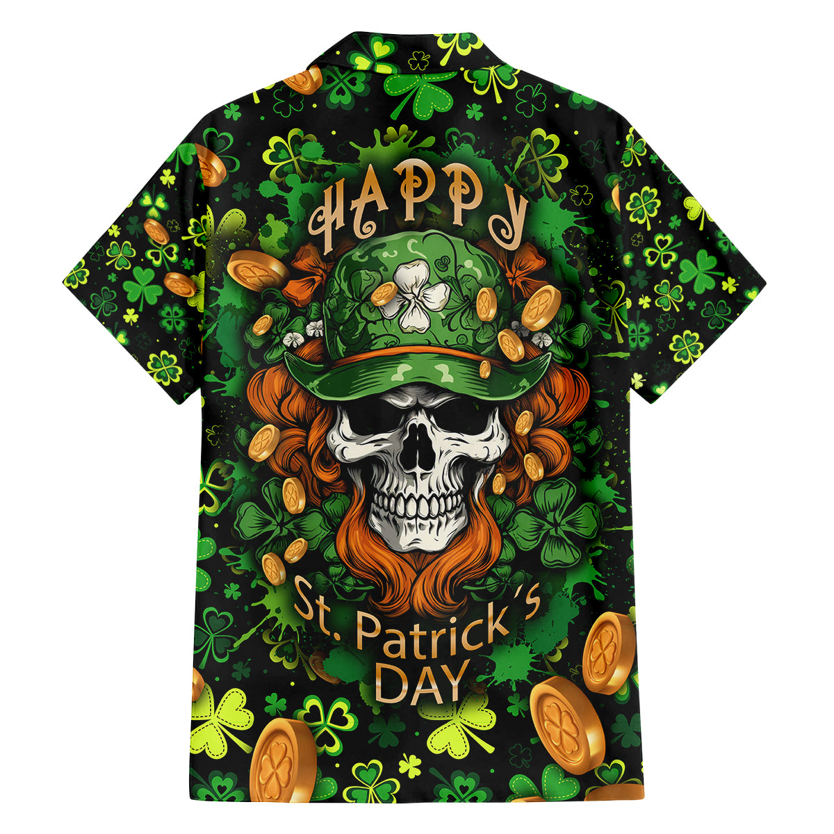 Happy St. Patrick's Day Skull Family Matching Long Sleeve Bodycon Dress and Hawaiian Shirt - Wonder Print Shop