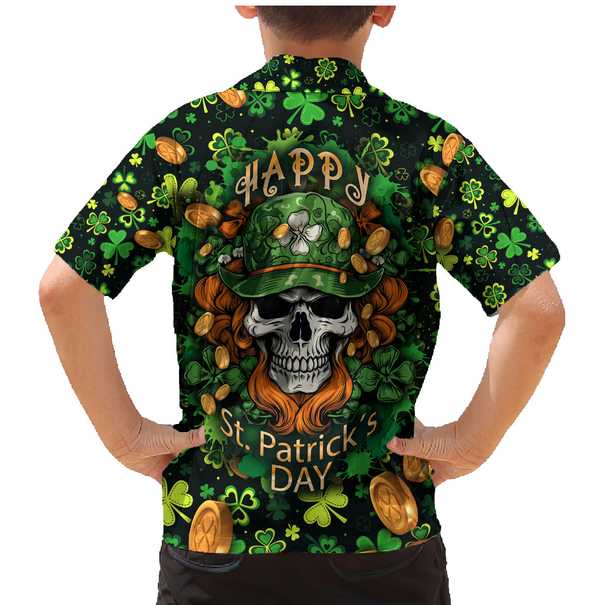 Happy St. Patrick's Day Skull Family Matching Mermaid Dress and Hawaiian Shirt - Wonder Print Shop