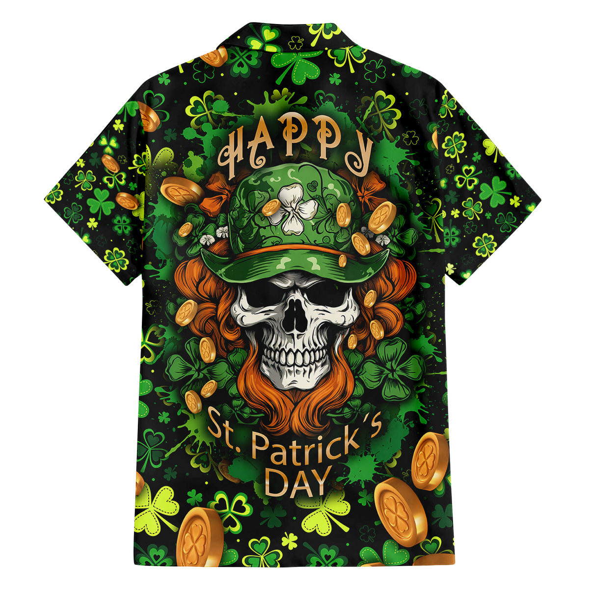 Happy St. Patrick's Day Skull Family Matching Off Shoulder Maxi Dress and Hawaiian Shirt - Wonder Print Shop