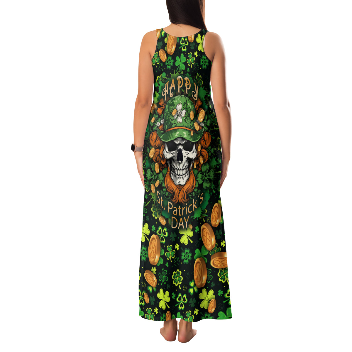 Happy St. Patrick's Day Skull Family Matching Tank Maxi Dress and Hawaiian Shirt - Wonder Print Shop