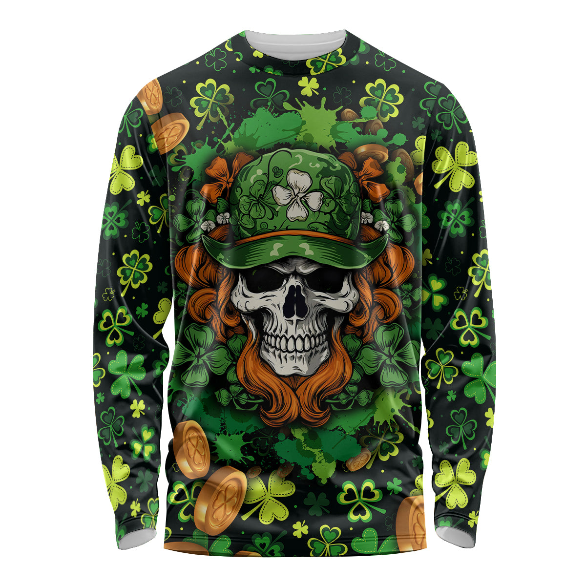 Happy St. Patrick's Day Skull Long Sleeve Shirt - Wonder Print Shop