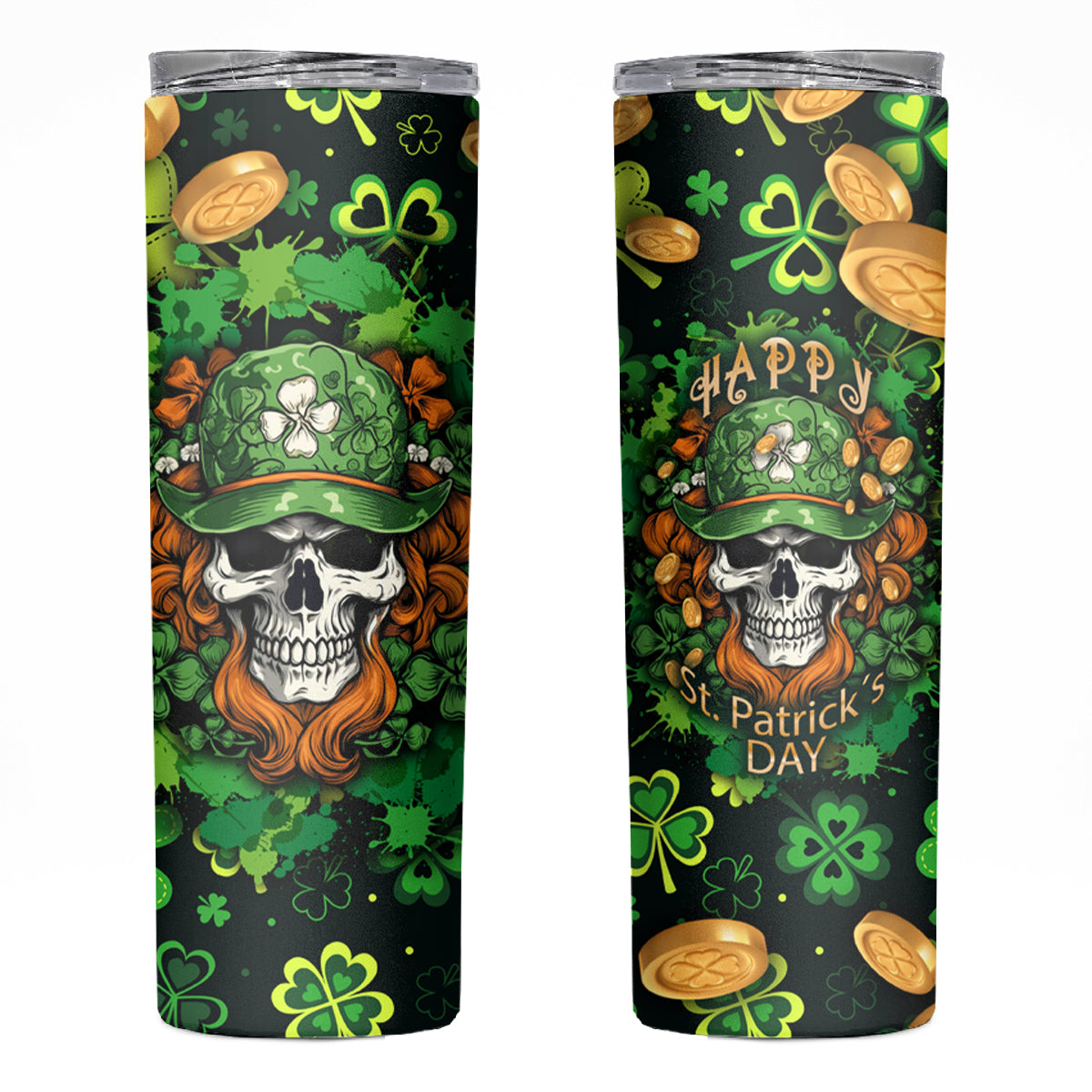 Happy St. Patrick's Day Skull Skinny Tumbler - Wonder Print Shop