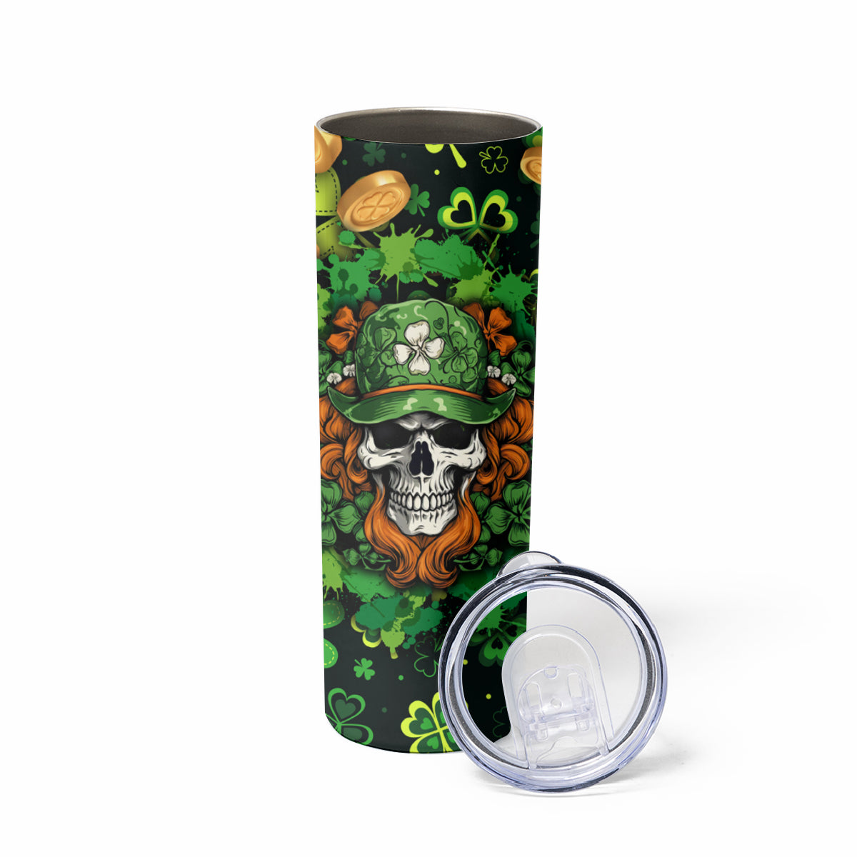 Happy St. Patrick's Day Skull Skinny Tumbler - Wonder Print Shop