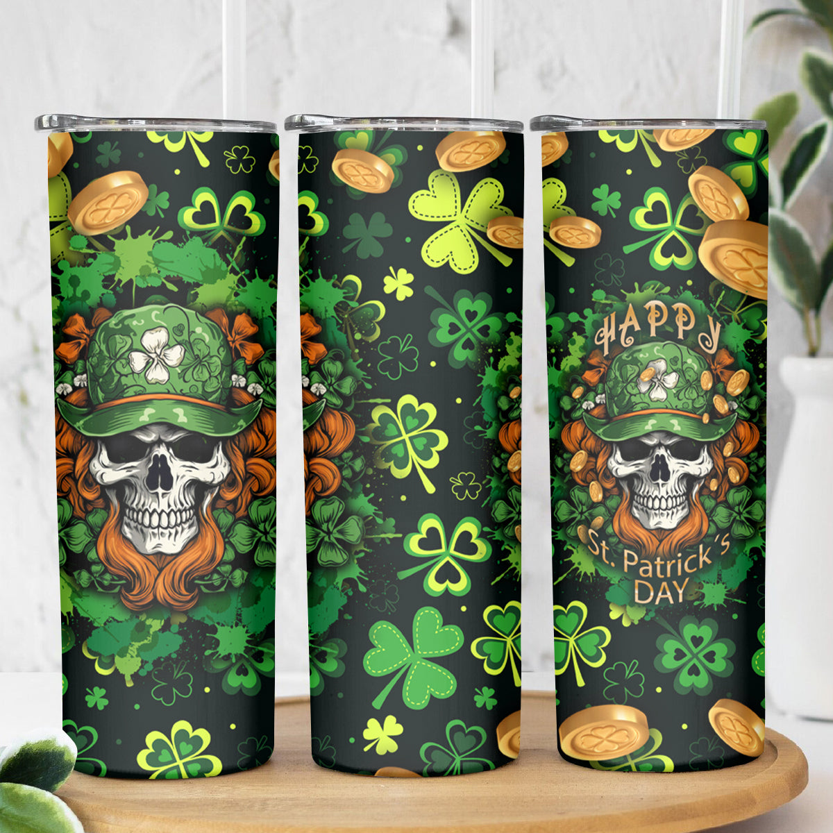 Happy St. Patrick's Day Skull Skinny Tumbler - Wonder Print Shop