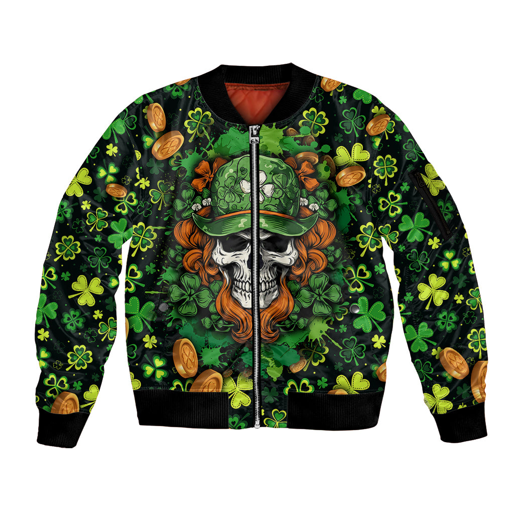 Happy St. Patrick's Day Skull Sleeve Zip Bomber Jacket - Wonder Print Shop