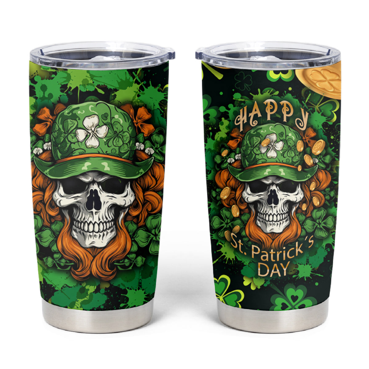 Happy St. Patrick's Day Skull Tumbler Cup - Wonder Print Shop