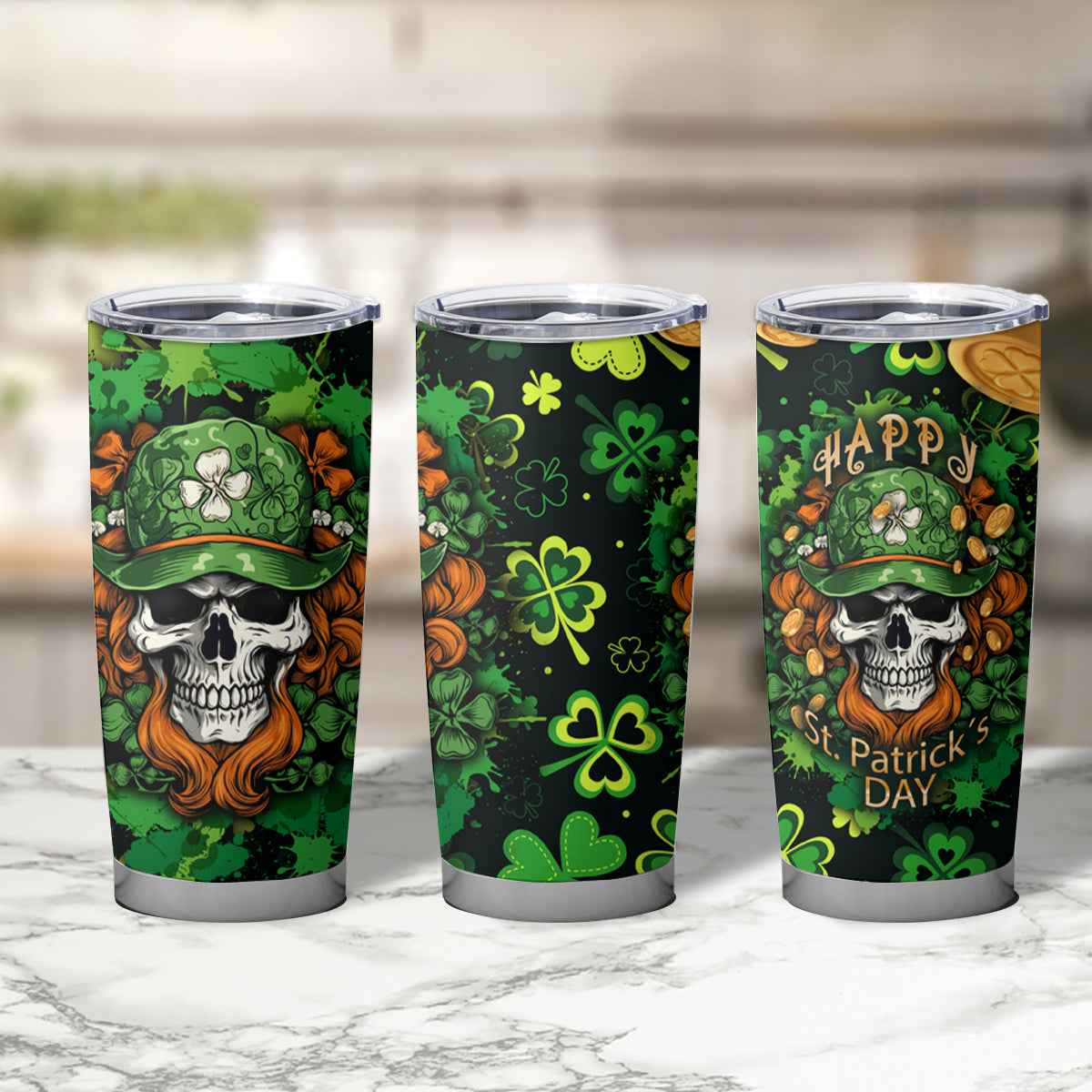 Happy St. Patrick's Day Skull Tumbler Cup - Wonder Print Shop
