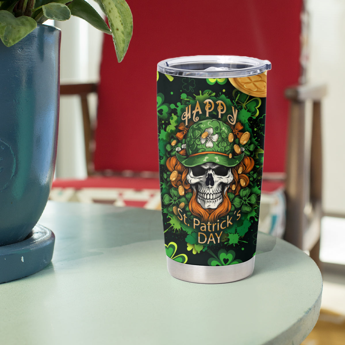 Happy St. Patrick's Day Skull Tumbler Cup - Wonder Print Shop