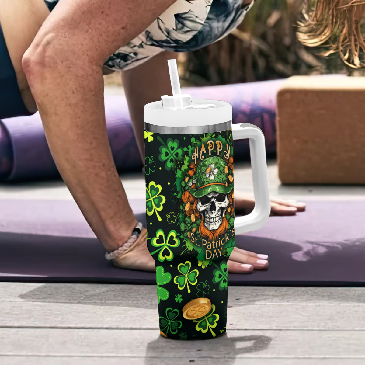 Happy St. Patrick's Day Skull Tumbler With Handle - Wonder Print Shop