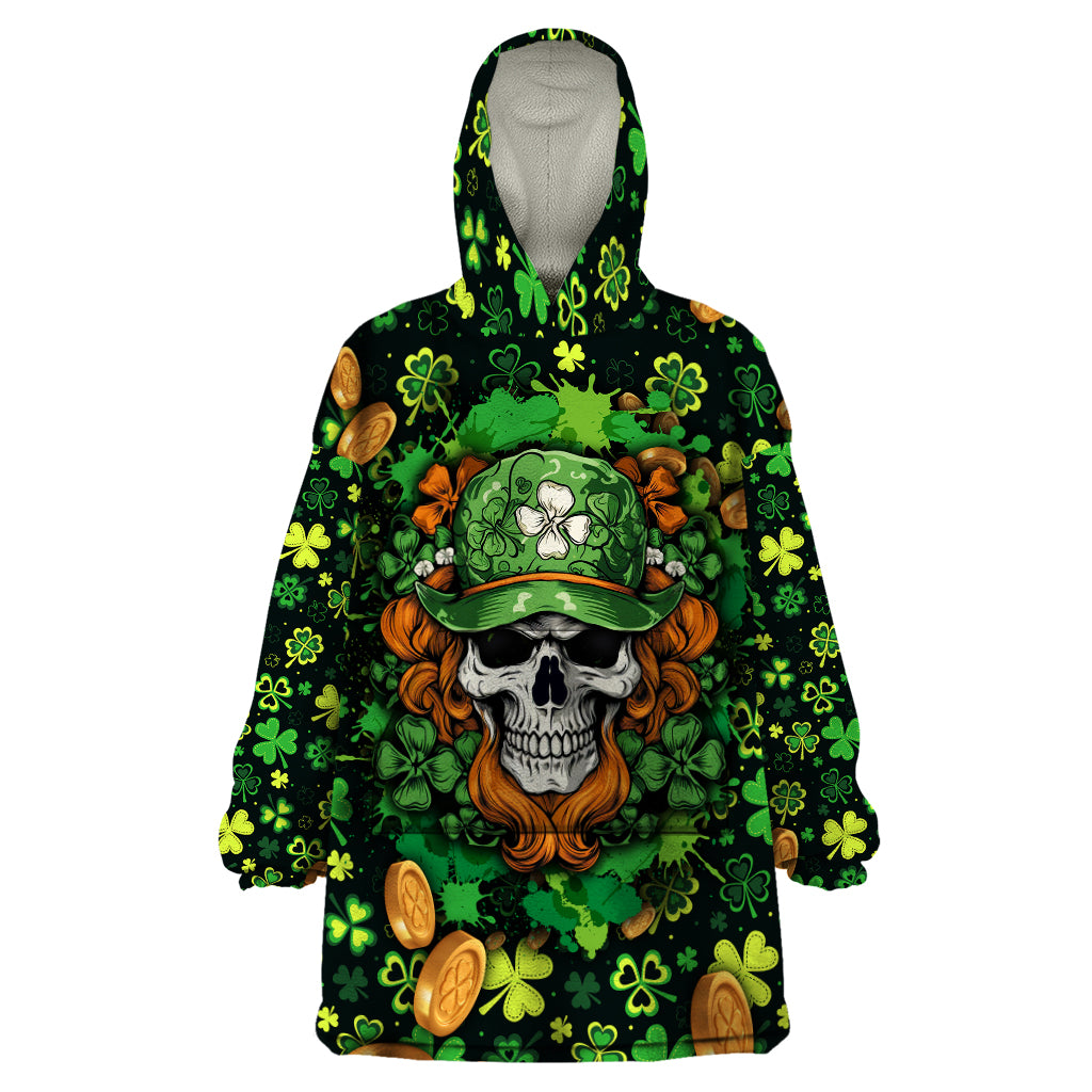 Happy St. Patrick's Day Skull Wearable Blanket Hoodie - Wonder Print Shop
