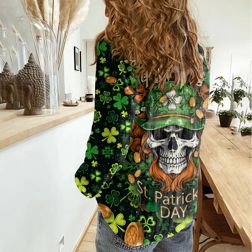 Happy St. Patrick's Day Skull Women Casual Shirt - Wonder Print Shop