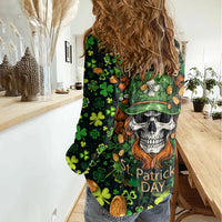 Happy St. Patrick's Day Skull Women Casual Shirt - Wonder Print Shop