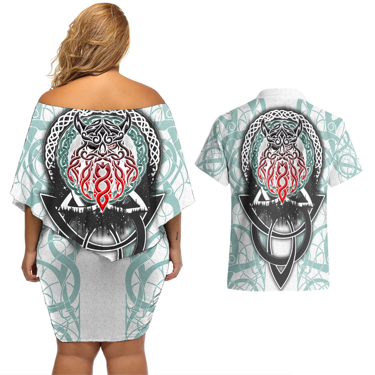 Vking Odin Couples Matching Off Shoulder Short Dress and Hawaiian Shirt God Of Asgard - Wonder Print Shop