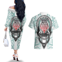 Vking Odin Couples Matching Off The Shoulder Long Sleeve Dress and Hawaiian Shirt God Of Asgard - Wonder Print Shop
