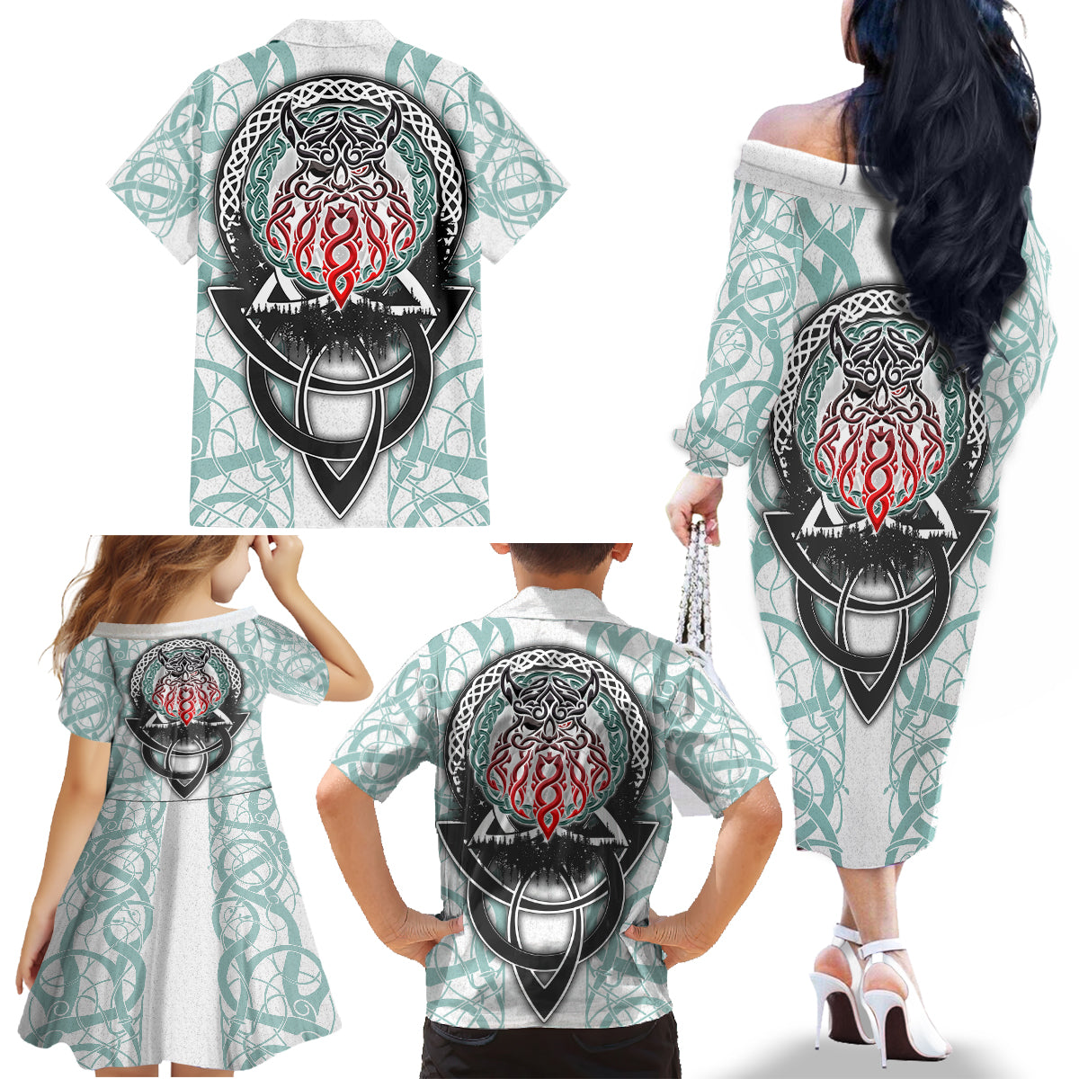 Vking Odin Family Matching Off Shoulder Long Sleeve Dress and Hawaiian Shirt God Of Asgard - Wonder Print Shop
