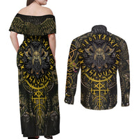 Viking Warrior Couples Matching Off Shoulder Maxi Dress and Long Sleeve Button Shirts - Wonder Print Shop