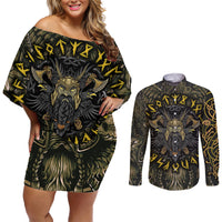 Viking Warrior Couples Matching Off Shoulder Short Dress and Long Sleeve Button Shirts - Wonder Print Shop