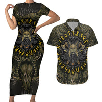 Viking Warrior Couples Matching Short Sleeve Bodycon Dress and Hawaiian Shirt - Wonder Print Shop