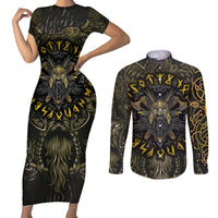 Viking Warrior Couples Matching Short Sleeve Bodycon Dress and Long Sleeve Button Shirts - Wonder Print Shop