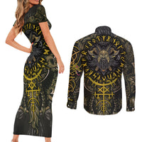 Viking Warrior Couples Matching Short Sleeve Bodycon Dress and Long Sleeve Button Shirts - Wonder Print Shop