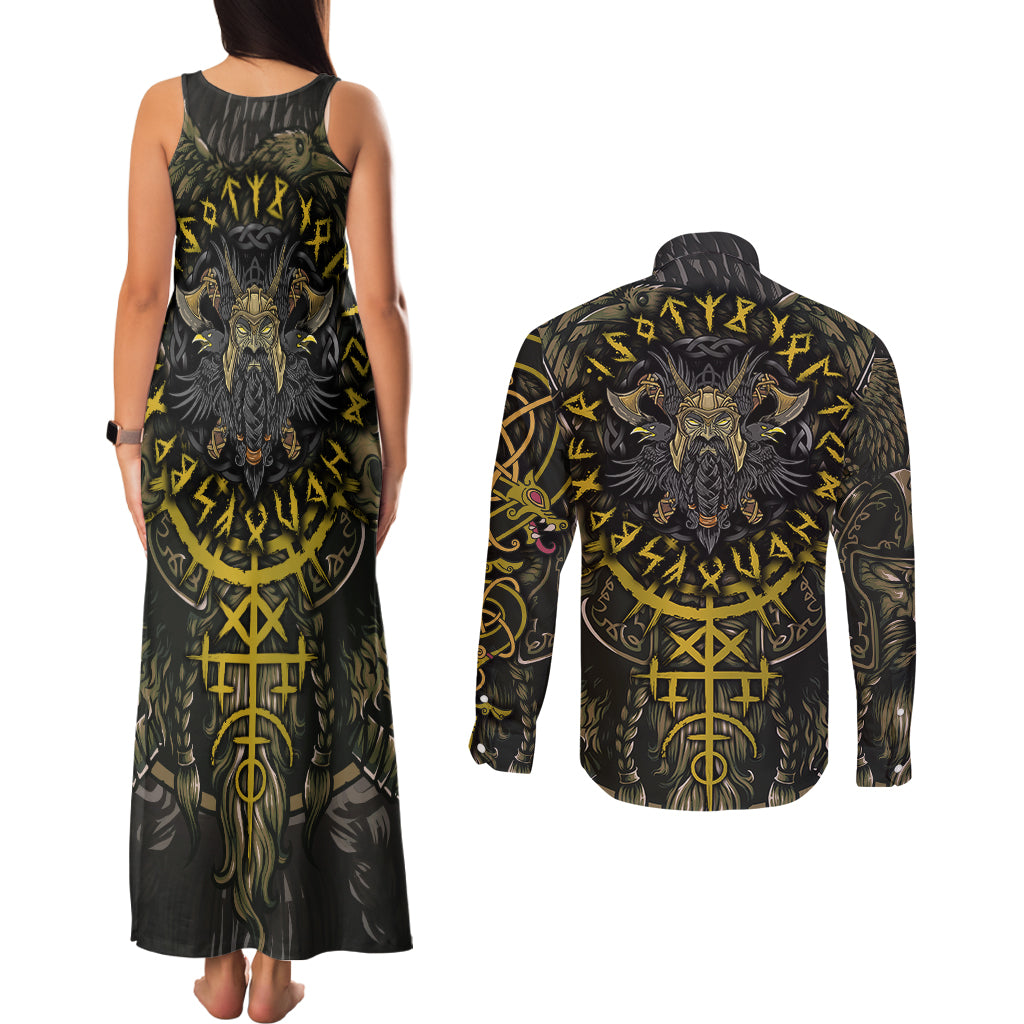 Viking Warrior Couples Matching Tank Maxi Dress and Long Sleeve Button Shirts - Wonder Print Shop
