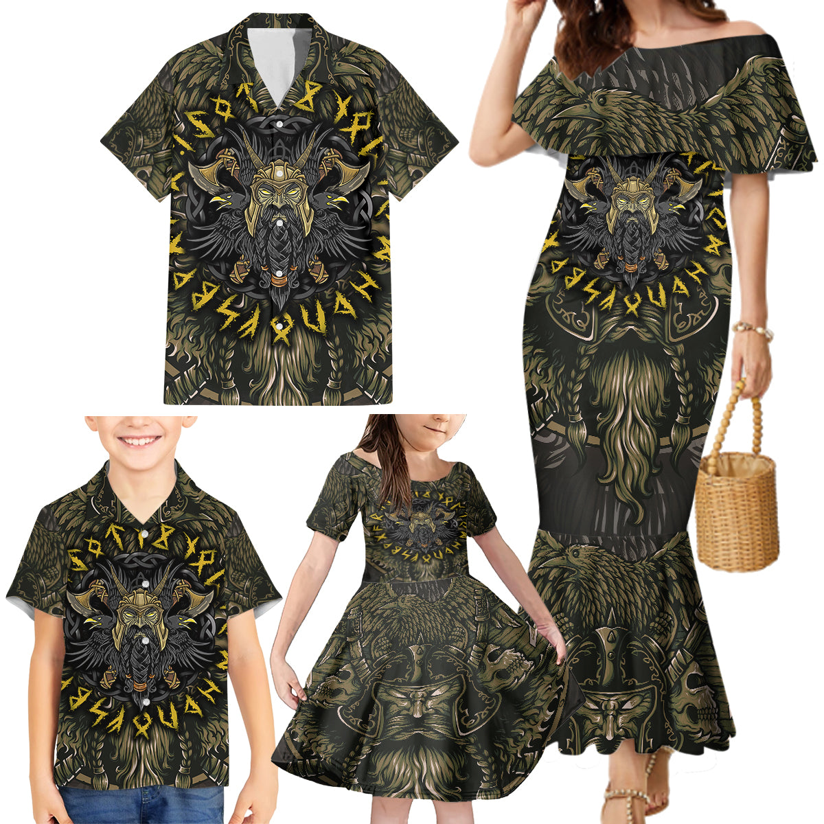 Viking Warrior Family Matching Mermaid Dress and Hawaiian Shirt - Wonder Print Shop