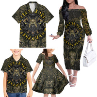 Viking Warrior Family Matching Off Shoulder Long Sleeve Dress and Hawaiian Shirt - Wonder Print Shop