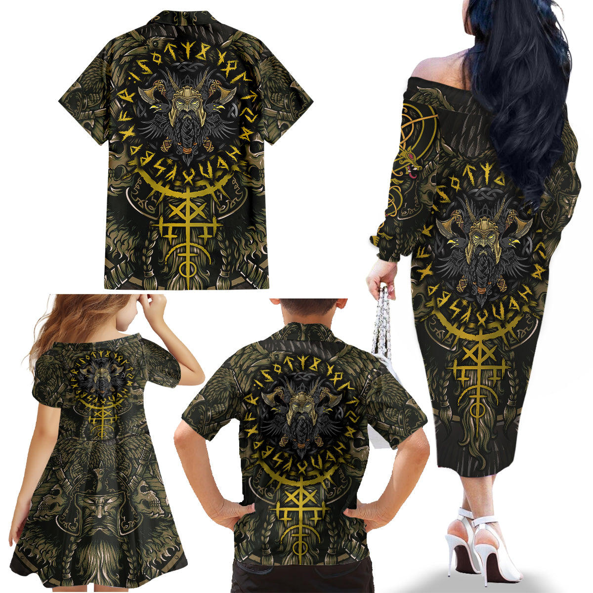 Viking Warrior Family Matching Off Shoulder Long Sleeve Dress and Hawaiian Shirt - Wonder Print Shop