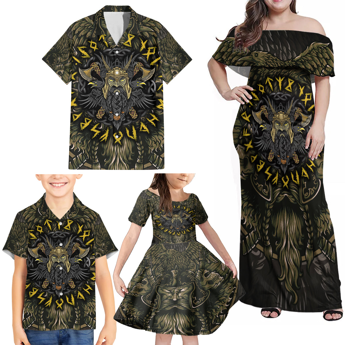 Viking Warrior Family Matching Off Shoulder Maxi Dress and Hawaiian Shirt - Wonder Print Shop