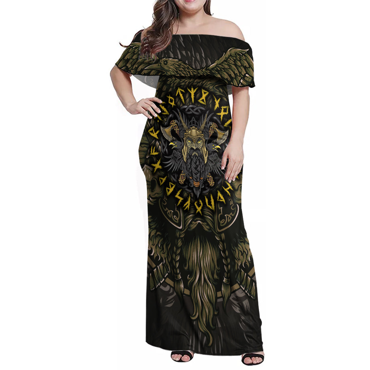 Viking Warrior Family Matching Off Shoulder Maxi Dress and Hawaiian Shirt - Wonder Print Shop