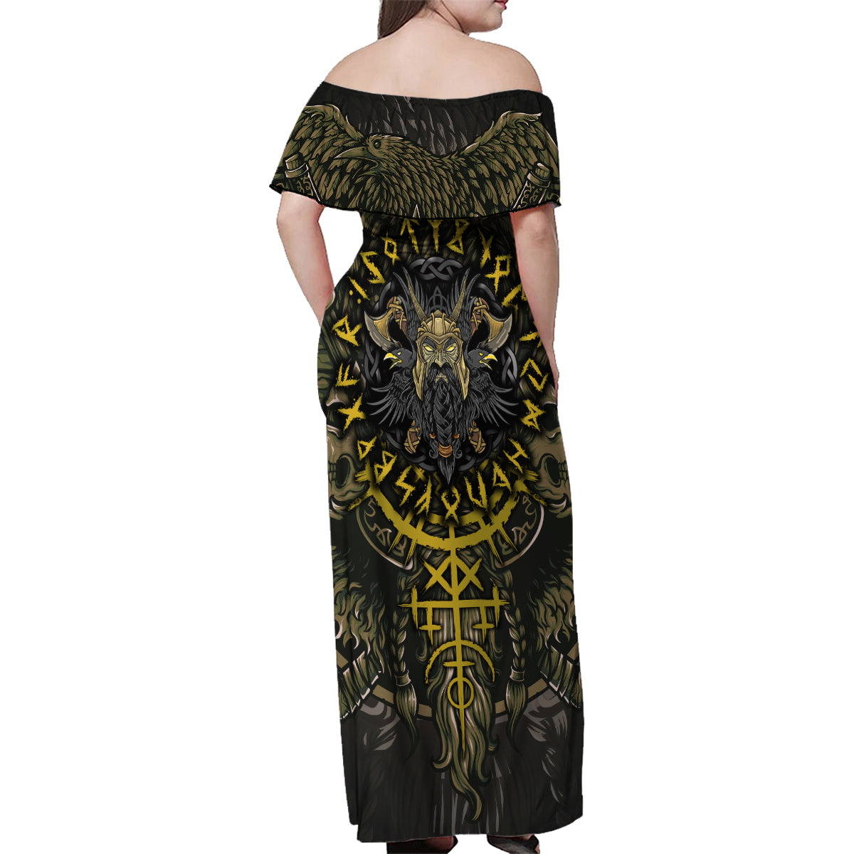 Viking Warrior Family Matching Off Shoulder Maxi Dress and Hawaiian Shirt - Wonder Print Shop