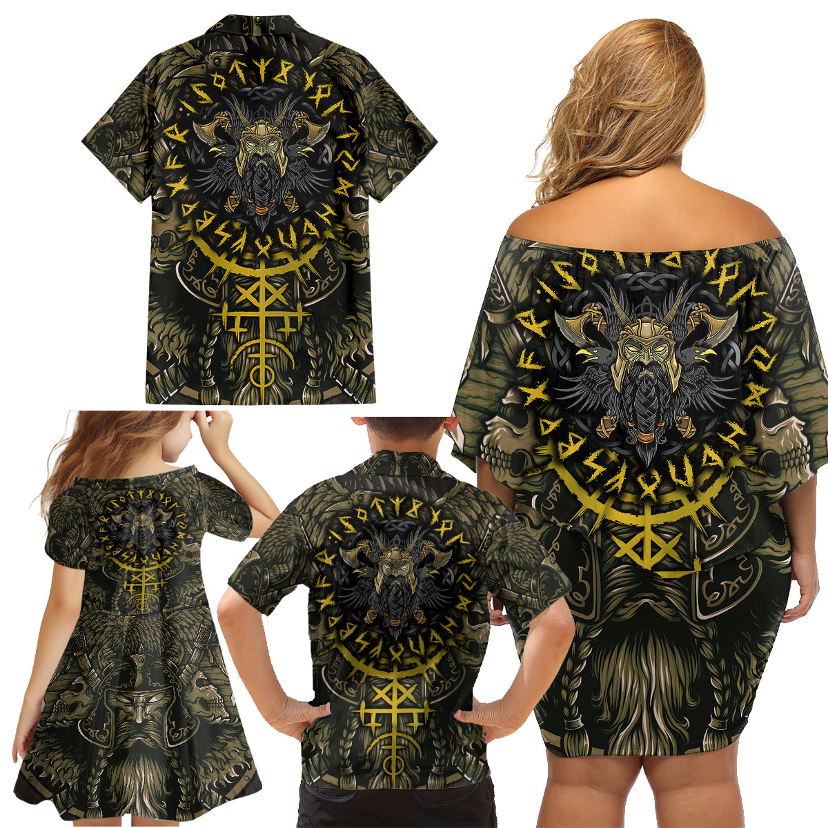 Viking Warrior Family Matching Off Shoulder Short Dress and Hawaiian Shirt - Wonder Print Shop